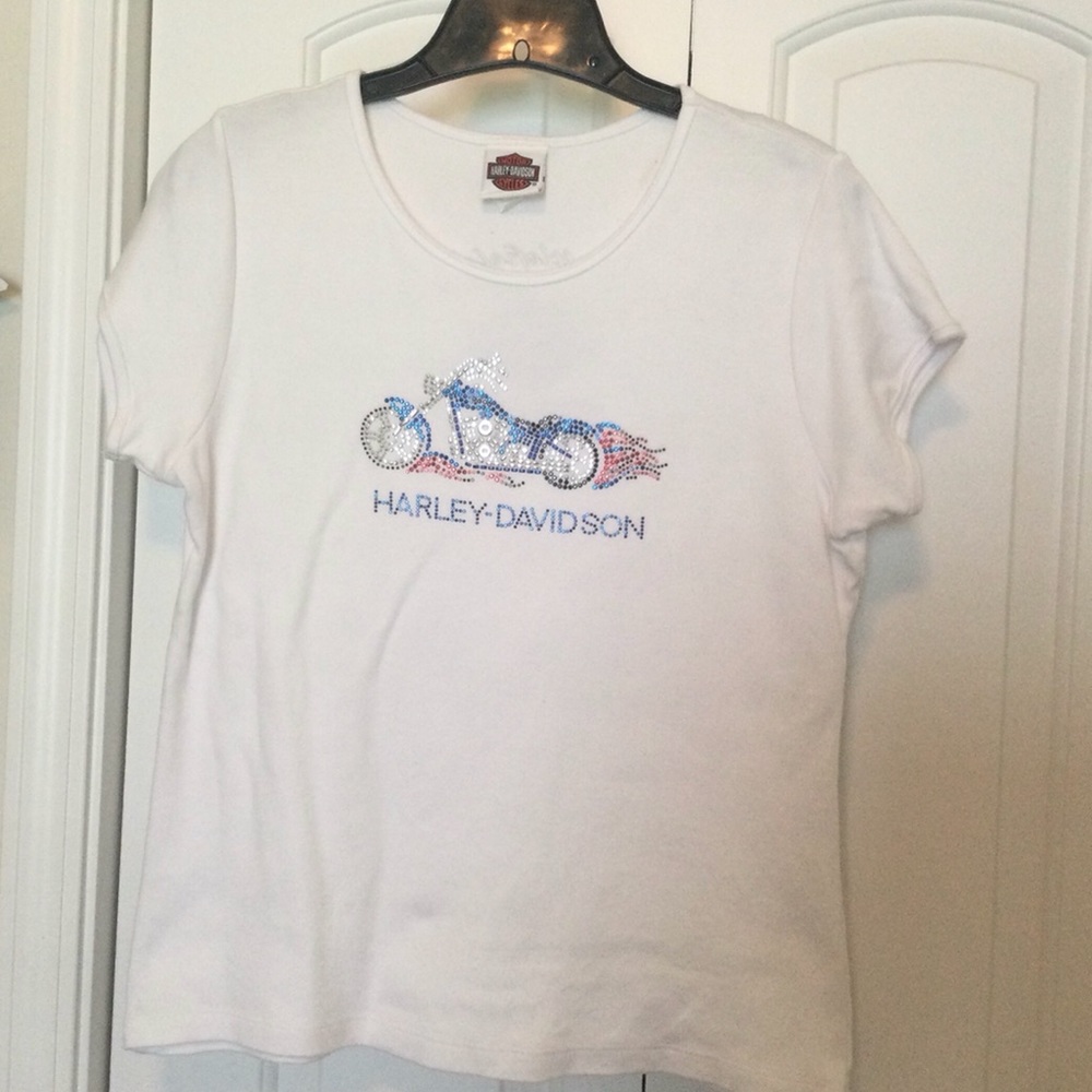 Authentic Harley Davidson white t-shirt/ shirt Sz XL BLING